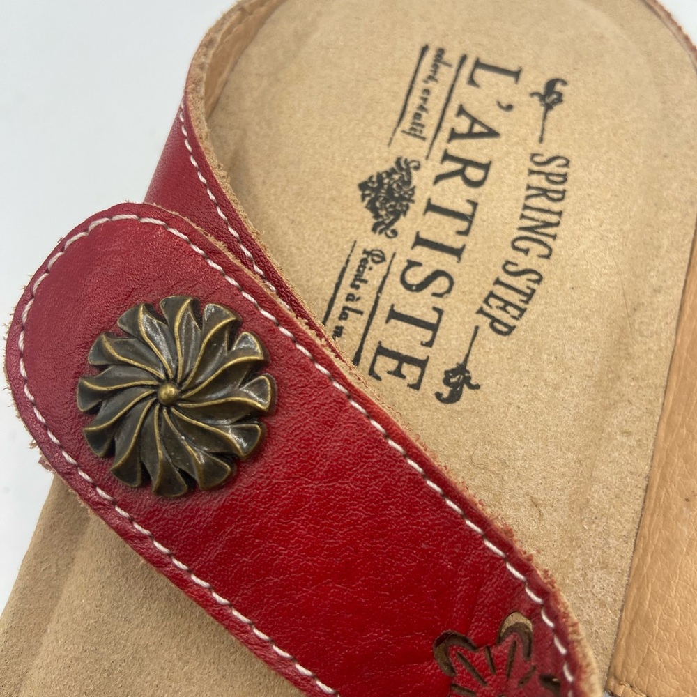 Spring Step Red Mules with Perforated Leather Design - Picture 8 of 15